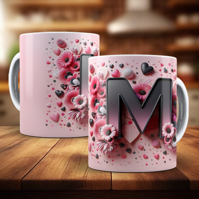 Caneca Alfabeto Floral Rosa