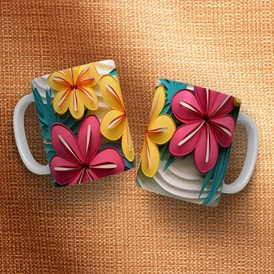 Caneca Floral Imagem  3D