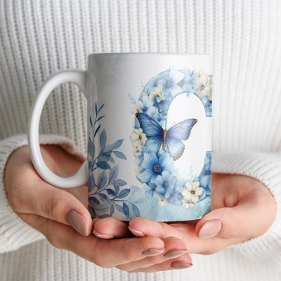 Caneca Alfabeto Floral Azul