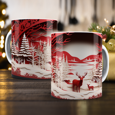 Caneca Natal Vermelho Imagem 3D