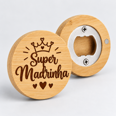Abre-Cápsulas Magnético em Bambu - Super Madrinha ou Super Padrinho