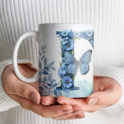 Caneca Alfabeto Floral Azul