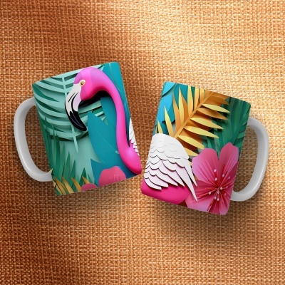 Caneca Floral Imagem  3D