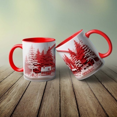 Caneca Natal Vermelho Imagem 3D