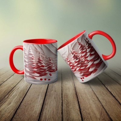 Caneca Natal Vermelho Imagem 3D