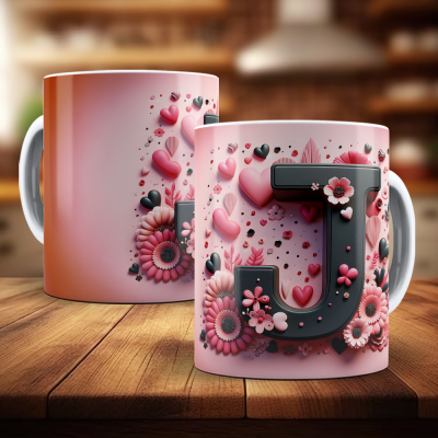 Caneca Alfabeto Floral Rosa