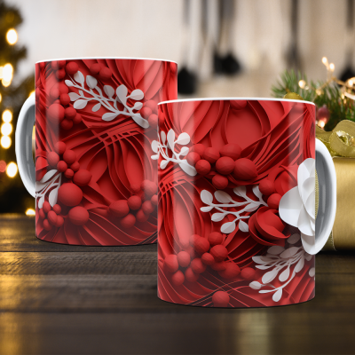 Caneca Natal Vermelho Imagem 3D