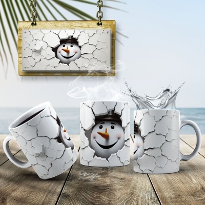 Caneca Natal Boneco de Neve Imagem  3D