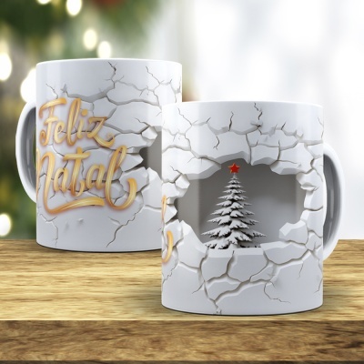 Caneca Feliz Natal Imagem 3D