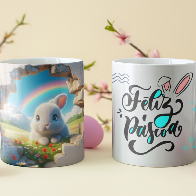 Caneca  Coelhos Páscoa Imagem 3D
