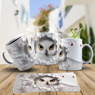 Caneca Coruja Imagem  3D