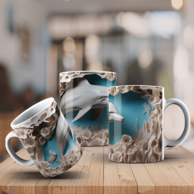 Caneca Golfinhos Imagem  3D
