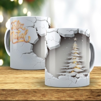 Caneca Feliz Natal Imagem 3D