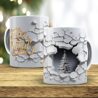 Caneca Feliz Natal Imagem 3D