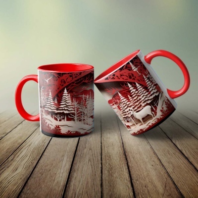 Caneca Natal Vermelho Imagem 3D