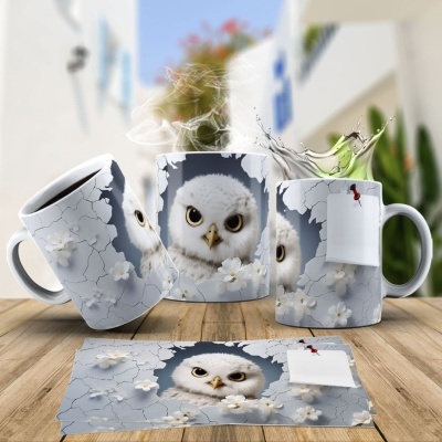 Caneca Coruja Imagem  3D