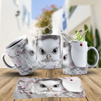 Caneca Coruja Imagem  3D