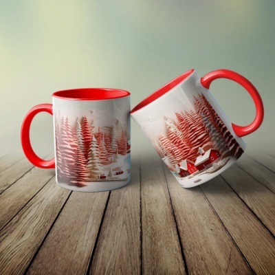 Caneca Natal Vermelho Imagem 3D