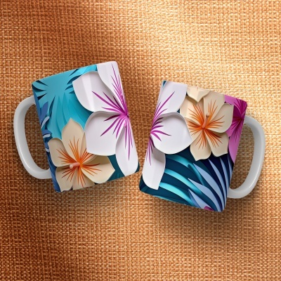 Caneca Floral Imagem  3D