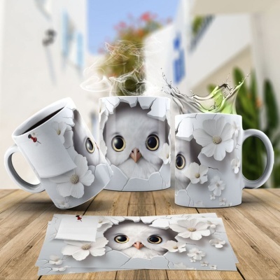 Caneca Coruja Imagem  3D