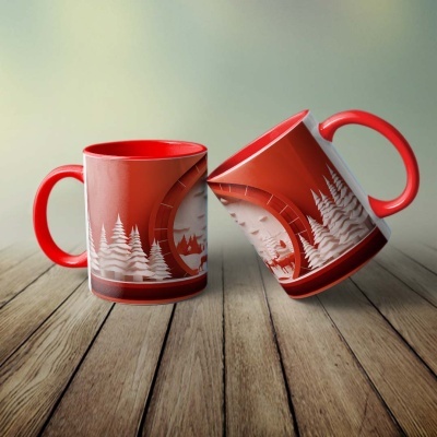 Caneca Natal Vermelho Imagem 3D