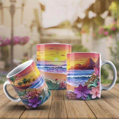 Caneca Praia Imagem 3D