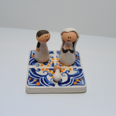 Presépio de Natal feito à mão em de cerâmica artesanal- Azulejos