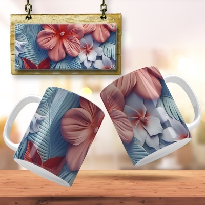 Caneca Floral Imagem  3D