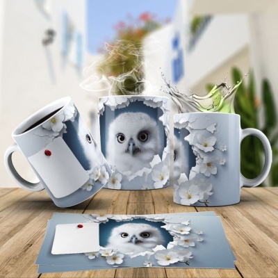 Caneca Coruja Imagem  3D