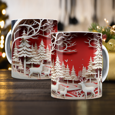 Caneca Natal Vermelho Imagem 3D