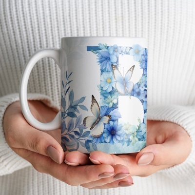 Caneca Alfabeto Floral Azul