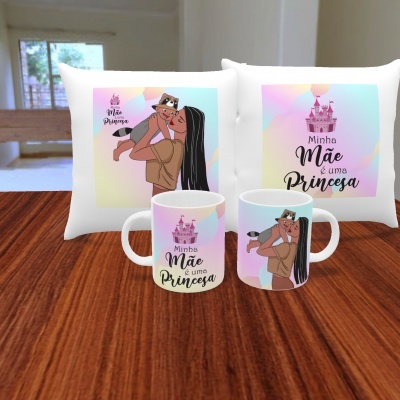 Pack Caneca e Capa de Almofada Mãe Princesa - 11 Imagens