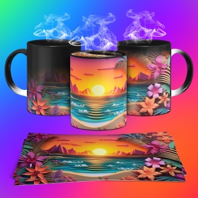 Caneca Praia Imagem 3D