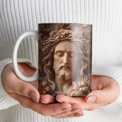 Caneca Jesus Cristo em Madeira