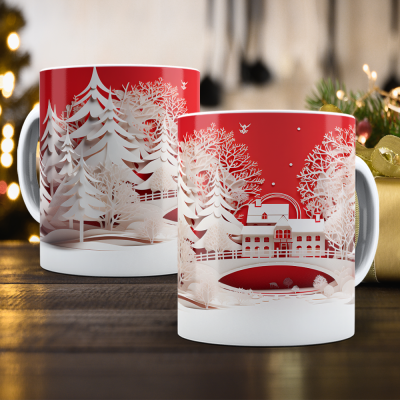 Caneca Natal Vermelho Imagem 3D