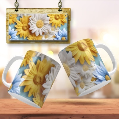 Caneca Floral Imagem  3D