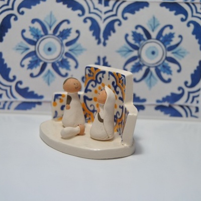 Presépio de Natal feito à mão em de cerâmica artesanal-Azulejos