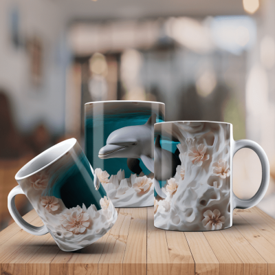 Caneca Golfinhos Imagem  3D