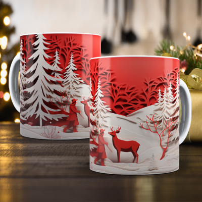 Caneca Natal Vermelho Imagem 3D