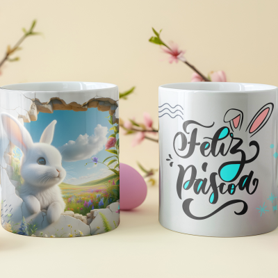 Caneca  Coelhos Páscoa Imagem 3D