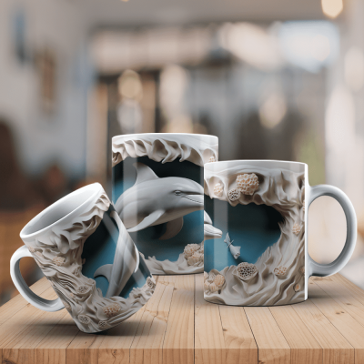 Caneca Golfinhos Imagem  3D
