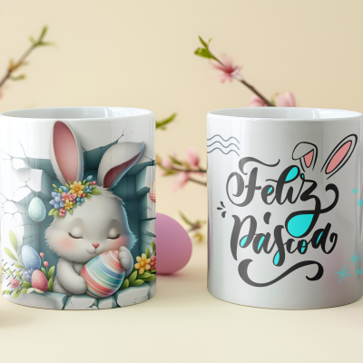 Caneca  Coelhos Páscoa Imagem 3D