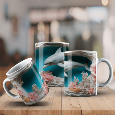 Caneca Golfinhos Imagem  3D
