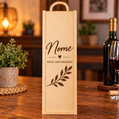 Caixa de Vinho Personalizada com Nome - Feliz Aniversário