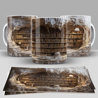 Caneca Biblioteca Imagem 3D