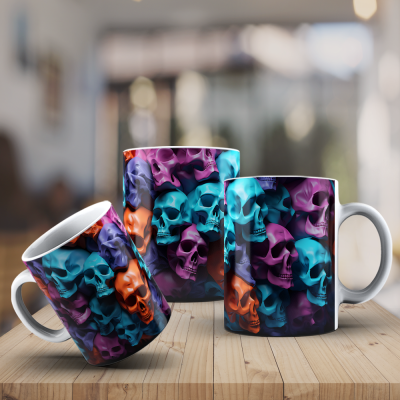 Caneca Caveiras Imagem  3D