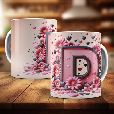 Caneca Alfabeto Floral Rosa