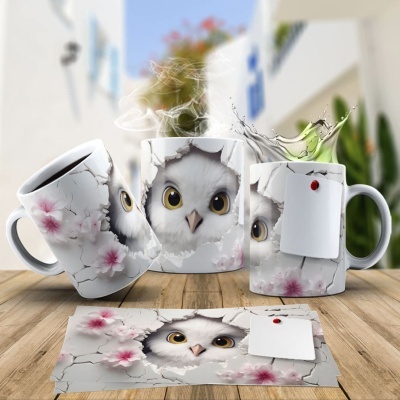 Caneca Coruja Imagem  3D