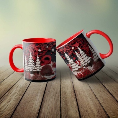 Caneca Natal Vermelho Imagem 3D