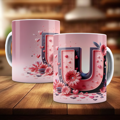 Caneca Alfabeto Floral Rosa